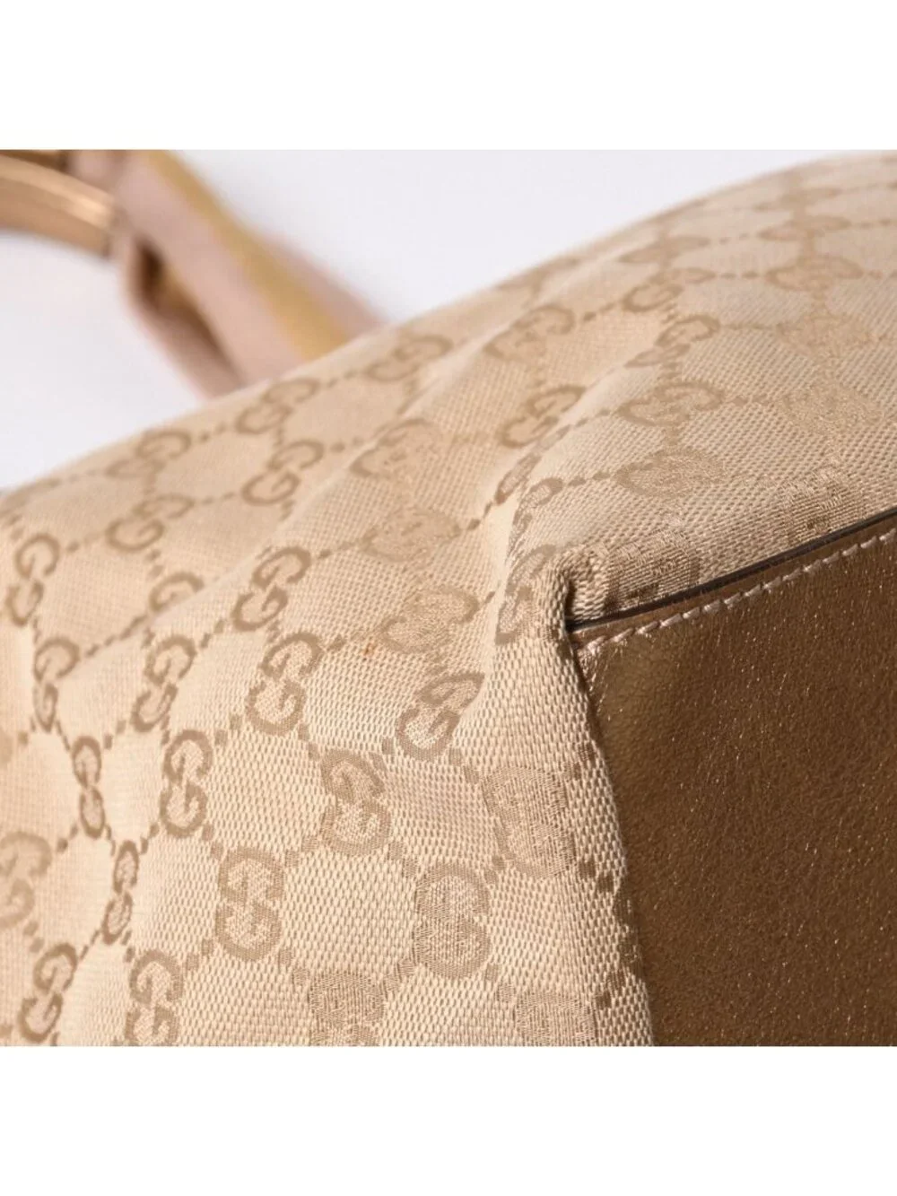 Gucci Tote Bag GG Canvas Beige Gold Blanc
